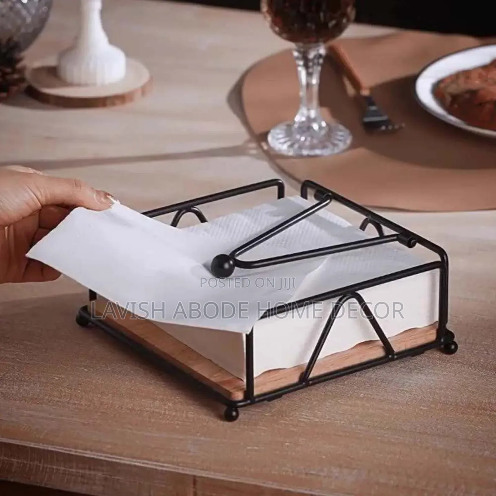 Bamboo Based Metallic Serviette Holder. Available in Gold and Black.