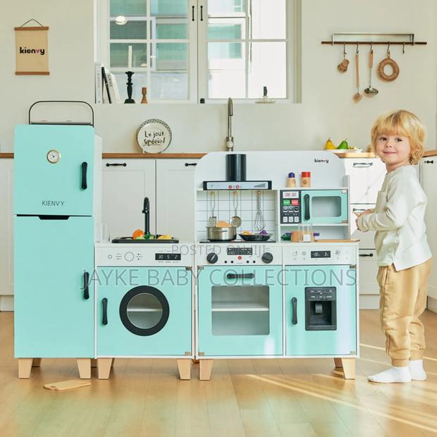 3-in-1 Wooden Play Kitchen – Fun Learning Pretend Cooking - thumbnail 5