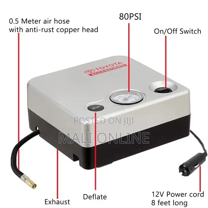 12v Portable Car Tire Inflator Air Compressor Pump 80 Psi Analog
