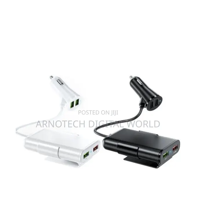 4 Usb Ports Front Back Car Charger With 6ft Extension Cord Cable