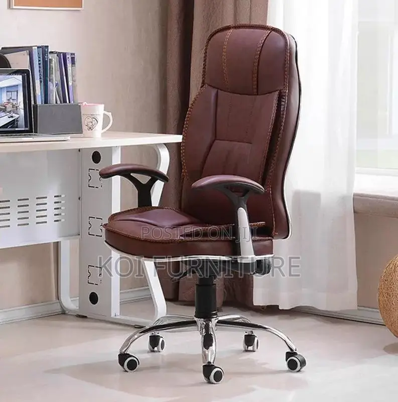 Office Chair : Brown Leatherette High-Back Seat