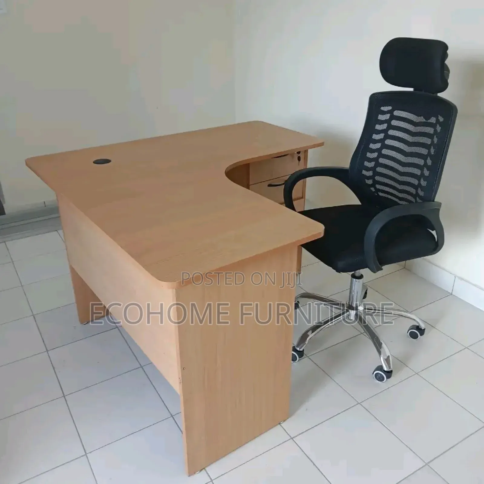 L-Shape Study Desk and Adjustable Headrest Office Chair