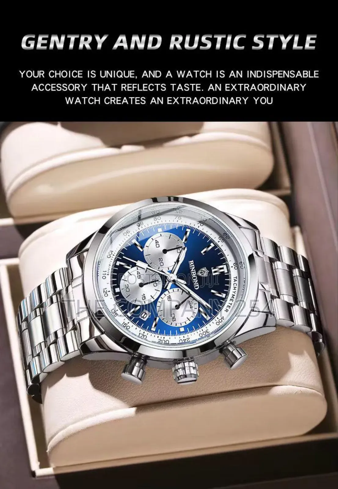 Binbond 380 Chronograph Watch. Calendar Display Stainless Steel
