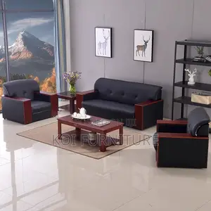 Office Sofa : 5-Seater Mahogany Armrest Office Waiting Sofa
