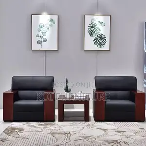 Office Sofa : 5-Seater Mahogany Armrest Office Waiting Sofa