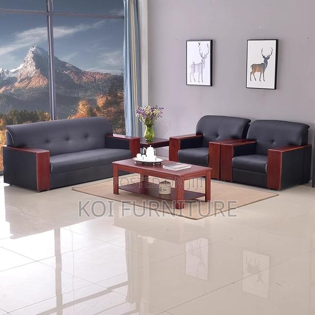 Office Sofa : 5-Seater Mahogany Armrest Office Waiting Sofa - thumbnail 4