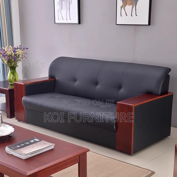 Office Sofa : 5-Seater Mahogany Armrest Office Waiting Sofa - thumbnail 5