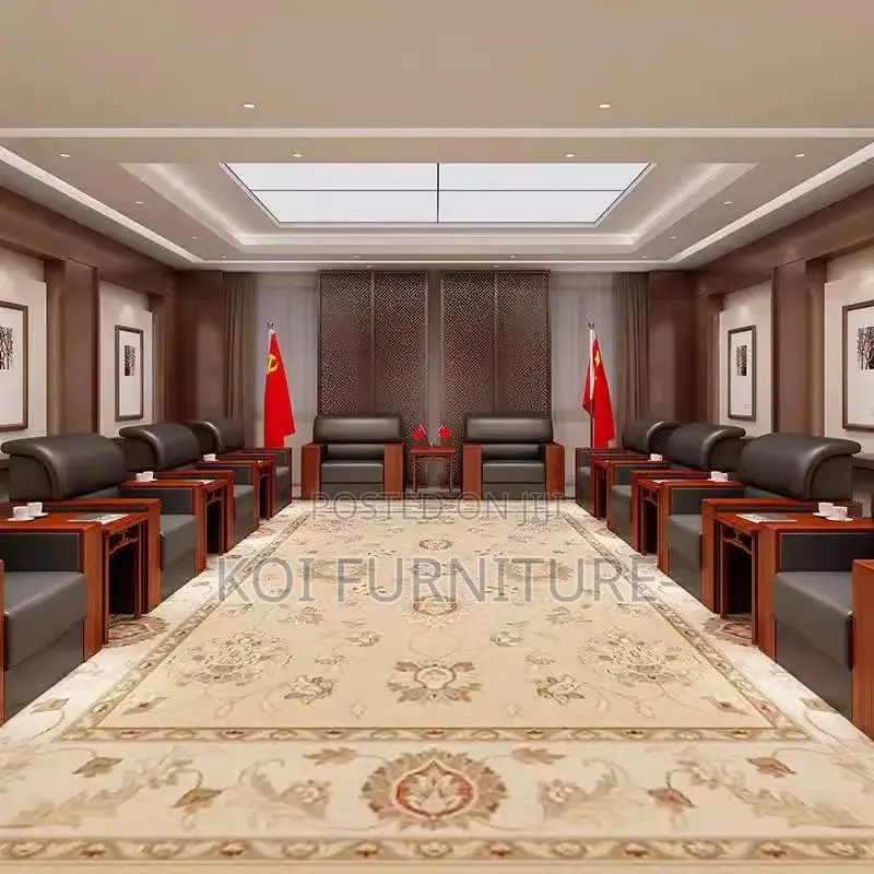 Office Sofa : 5-Seater Mahogany Armrest Office Waiting Sofa