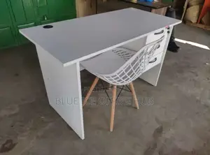 White Office Desk With Mesh Plastic Eames Chair