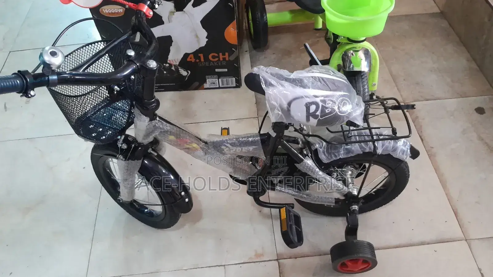 Rbo Kids Size 12" Bicycle With Supports - Black Color