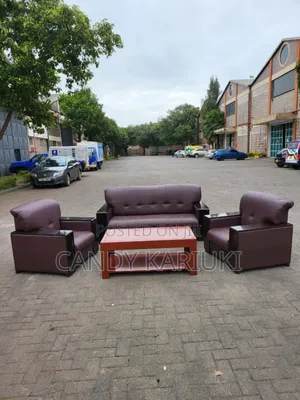 Executive Brown Office Reception Sofa With Mahogany Arm Rest