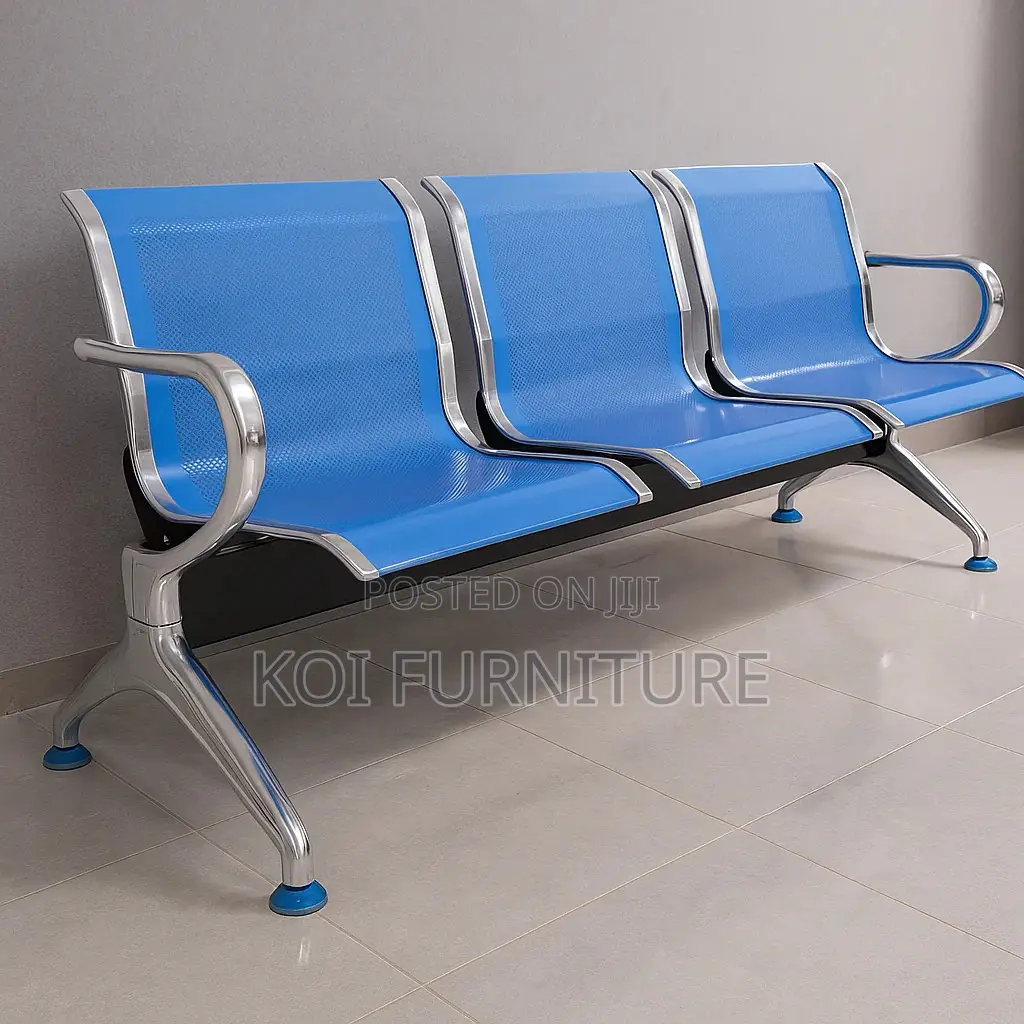 Office Bench : Linked Office Chair – Blue /Gray 3 Seater