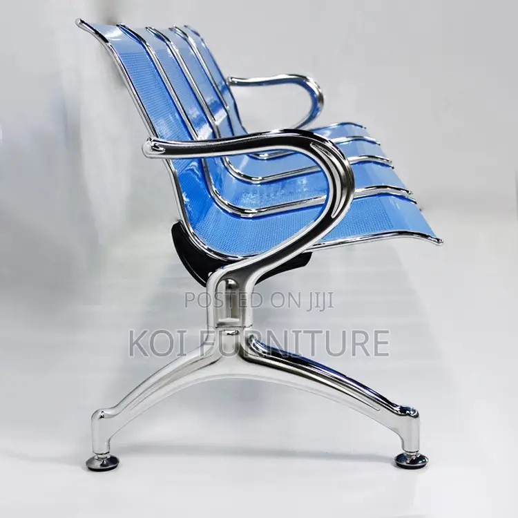 Office Bench : Linked Office Chair – Blue /Gray 3 Seater