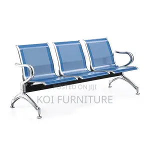 Office Bench : Linked Office Chair – Blue /Gray 3 Seater