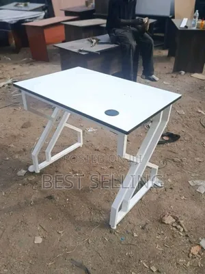 All White Metallic Stand Office Table 0.9m