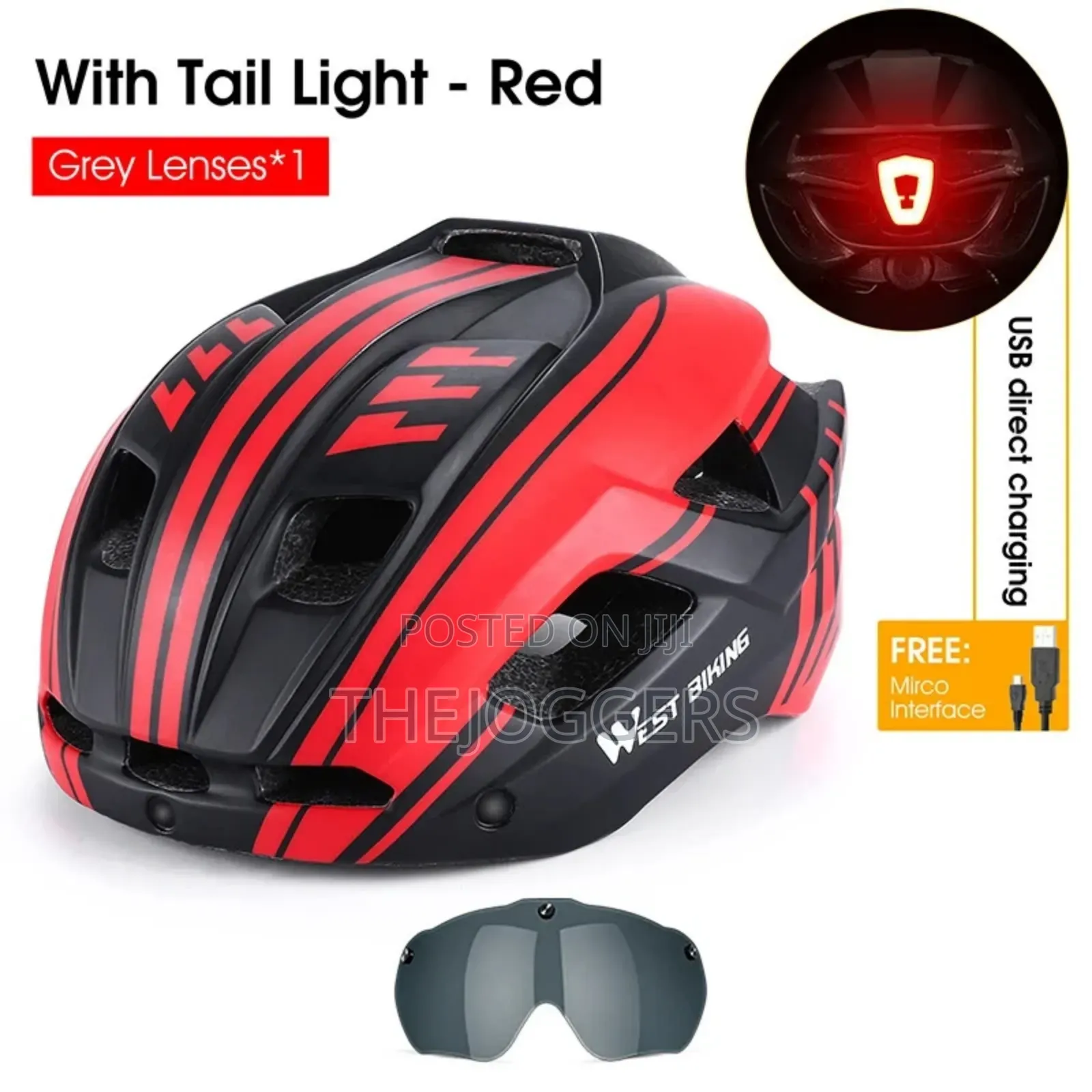 West Biking Bicycle Helmet With Taillight Goggles Sun Visor Lens