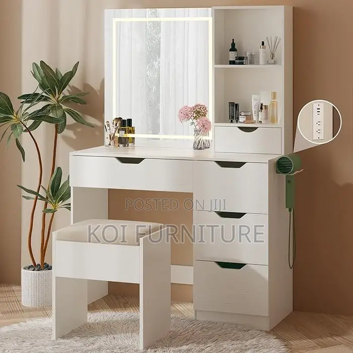 Dressersett; White Elegant Home Dressing Vanity Set