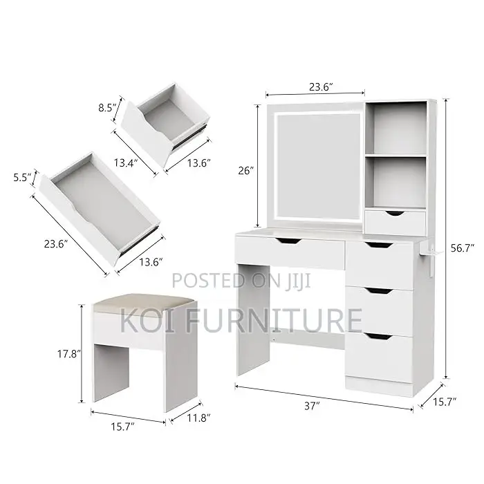 Dressersett; White Elegant Home Dressing Vanity Set