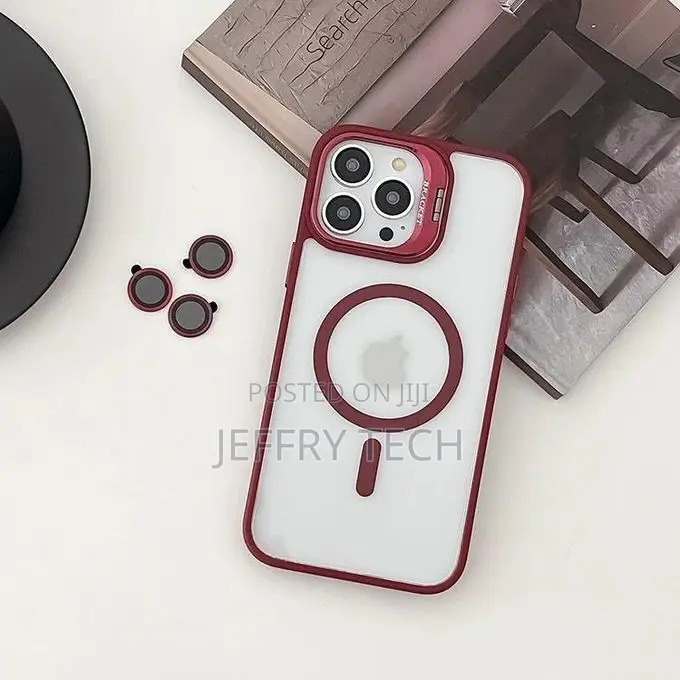 Burgundy Magnetic Case for iPhone 12 Pro, Camera Bracket, Camera Prote