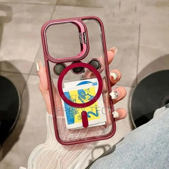Burgundy Magnetic Case for iPhone 12 Pro, Camera Bracket, Camera Prote