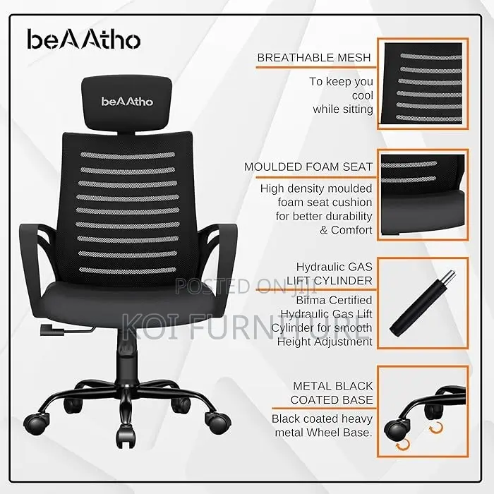 Office Chairs; Ergonomic Office Seat With Adjustable Headrest