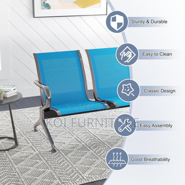 Office Bench; Blue Three Seaters Metallic Office Reception Bench - thumbnail 5