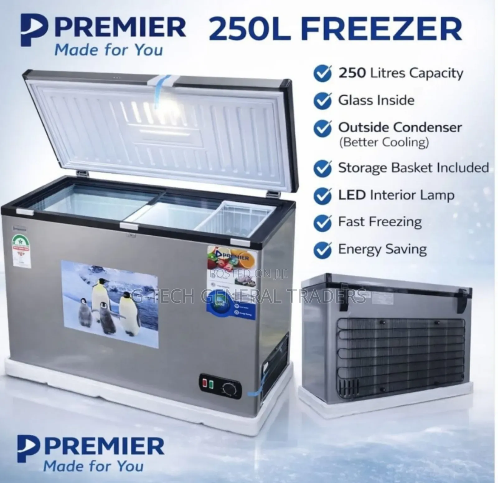 Premier 250l Energy Saver Chest Freezer-Grey