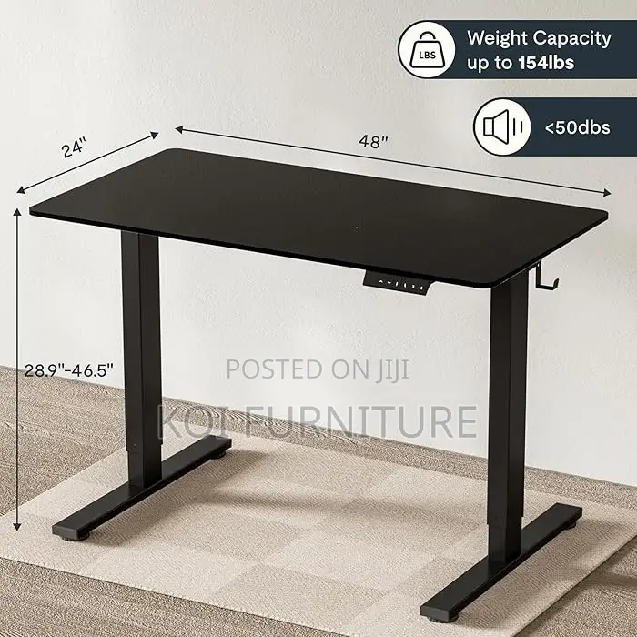 Office Desk; 1.2 Meter Black Height Adjustable Office Desk