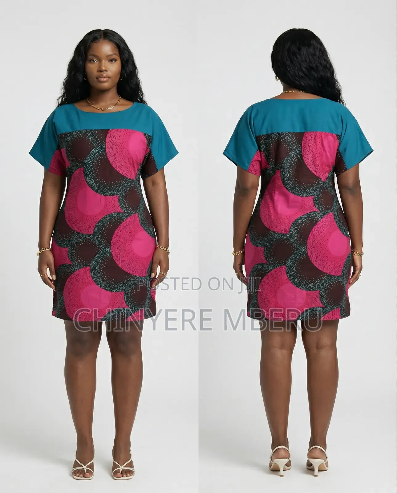 Drop Shoulder Ankara Shift Dress With Circular Pattern