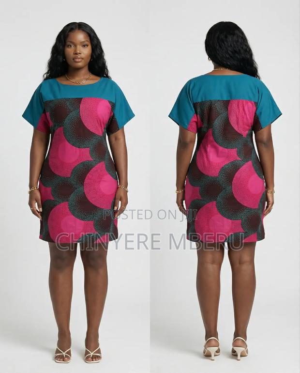 Drop Shoulder Ankara Shift Dress With Circular Pattern - thumbnail 2