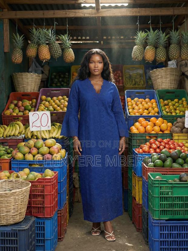 Royal Blue Cotton Lace Kaftan