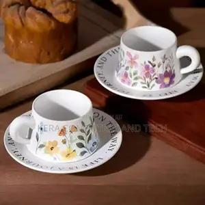 Available Elegant Retro Hand-Printed Peony Flower Coffee Cups Saucer