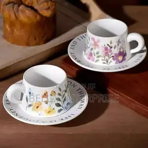 Available Elegant Retro Hand-Printed Peony Flower Coffee Cups Saucer