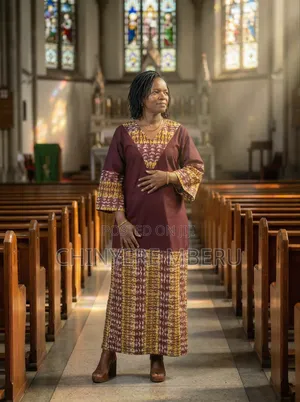 Long Maroon v-Neck Kaftan Dress