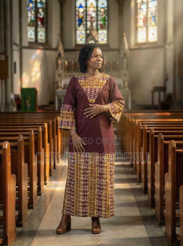 Long Maroon v-Neck Kaftan Dress