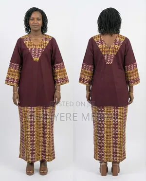 Long Maroon v-Neck Kaftan Dress