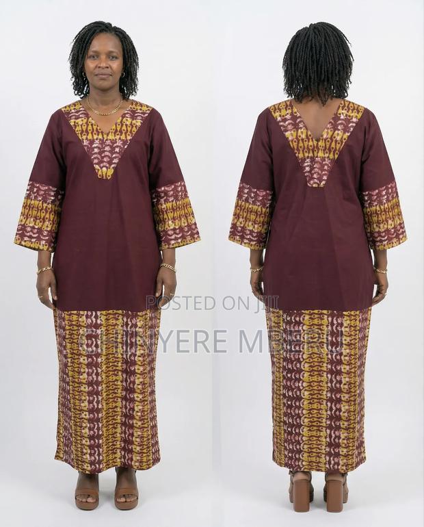Long Maroon v-Neck Kaftan Dress - thumbnail 2