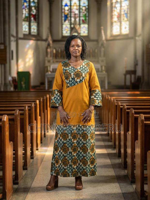 Green and Mustard Flower Patterned Long Kaftan Dress