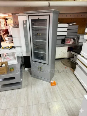 Modern Kitchen Silver Metallic Display Cabinet
