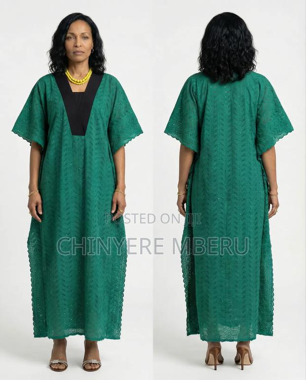 Turquoise Cotton Lace Butterfly Kaftan - thumbnail 2