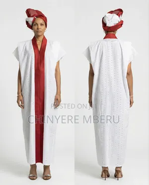 White Cotton Lace Pleated Shoulder Kaftan Dress
