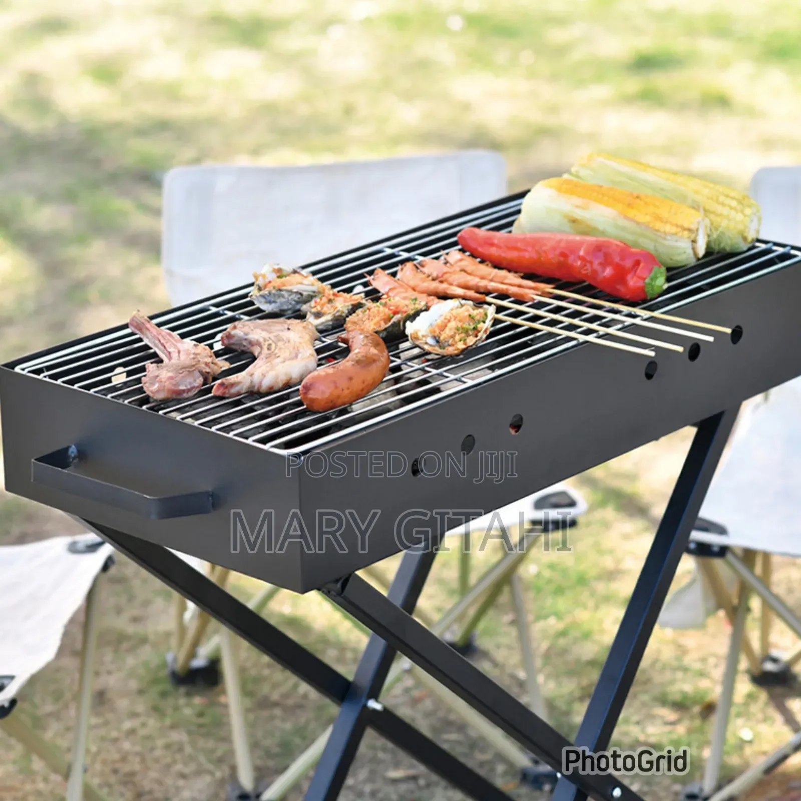 Outdoor Camping Folding Barbecue Grill With Manual Air Blower
