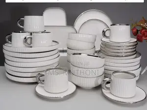 32-Piece Luxury Nordic Style Ceramic Dinnerware Set With a Silver Rim