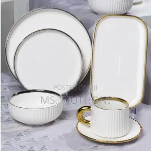 32-Piece Luxury Nordic Style Ceramic Dinnerware Set With a Silver Rim