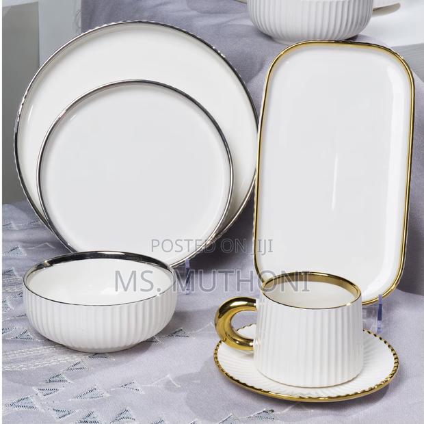 32-Piece Luxury Nordic Style Ceramic Dinnerware Set With a Silver Rim - thumbnail 5
