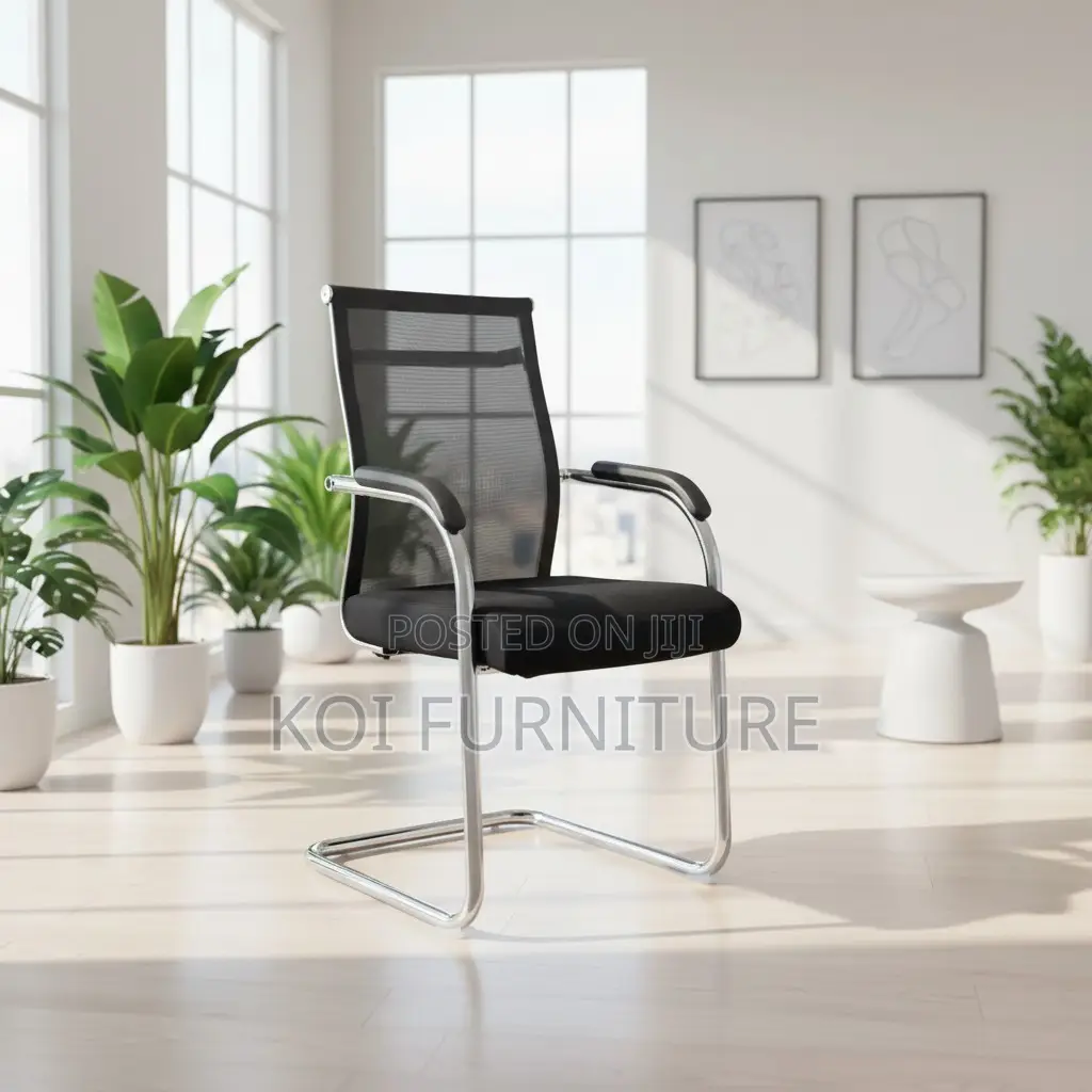 Office Chairs; Black Office Visitor Mesh Chair With Sled Base