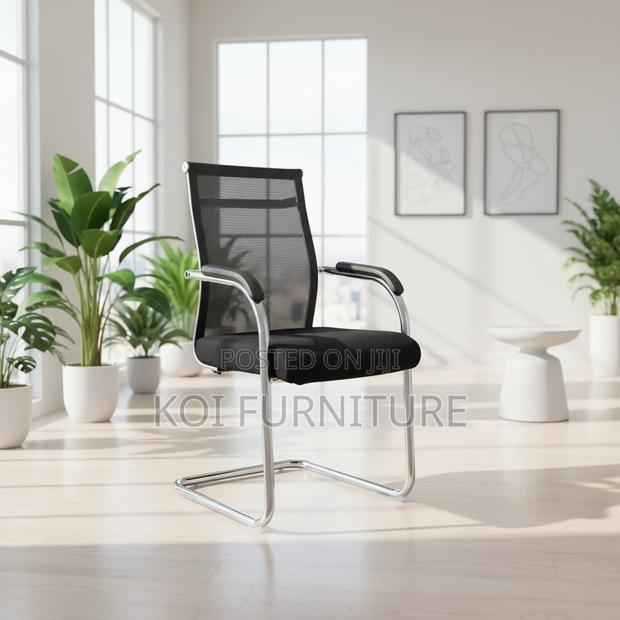 Office Chairs; Black Office Visitor Mesh Chair With Sled Base