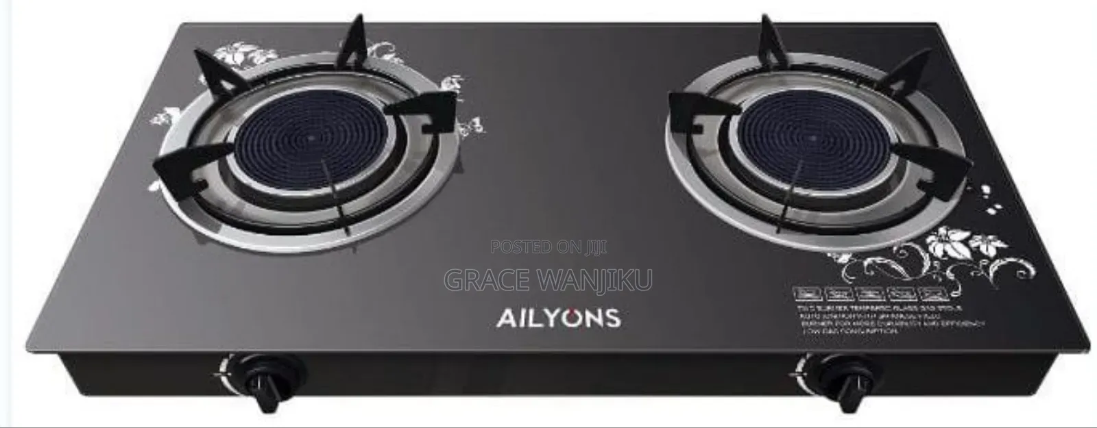 Ailyons 2 Burner Glass Top Gas Cooker Infrared Double Burner