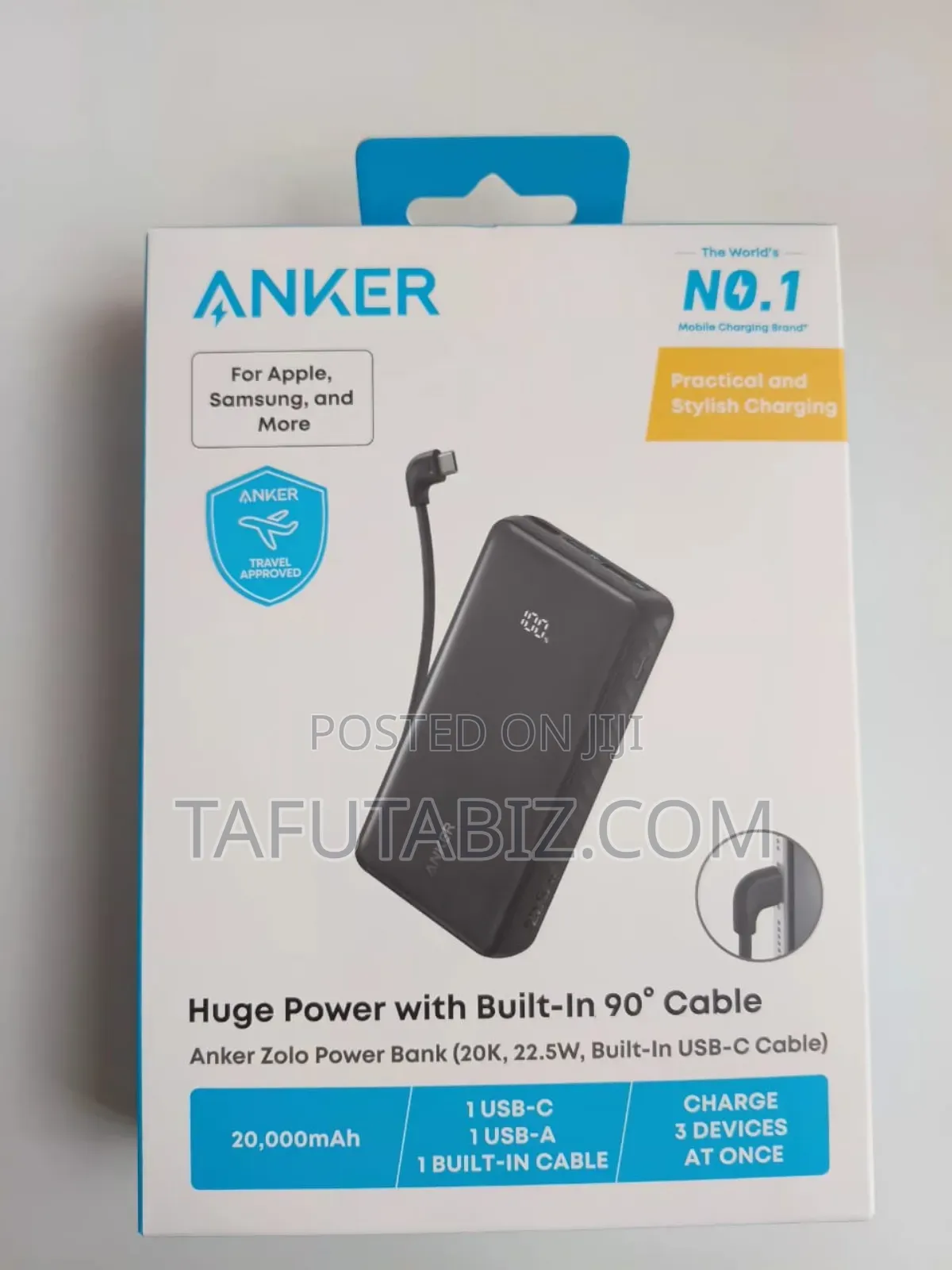 Anker 20,000mah Zolo Power Bank With Built-in 90° Type C Cable