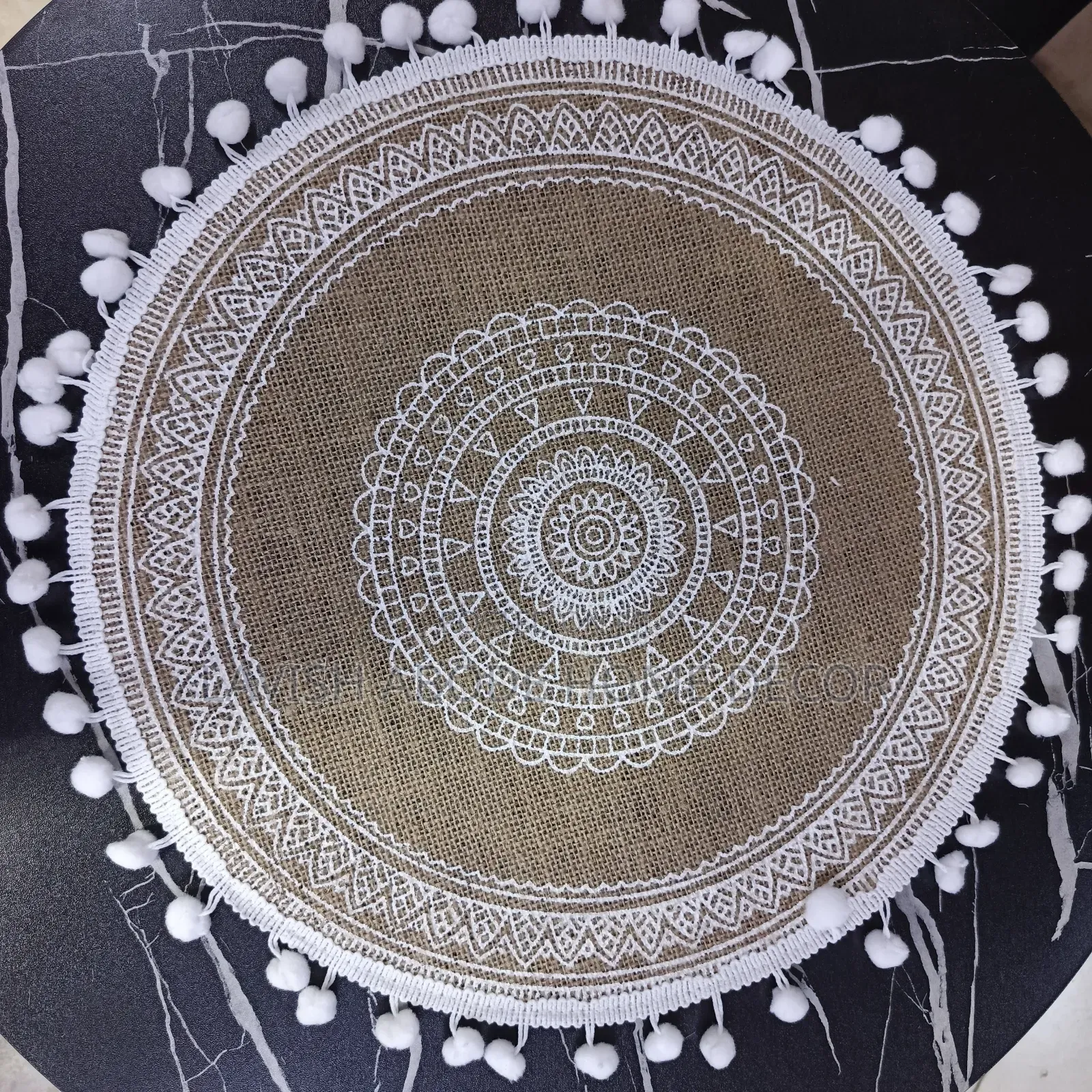 6 Pc Round White Boho Table Mat